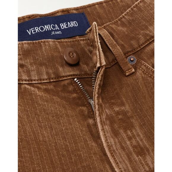 Veronica Beard Dylan Herringbone Cotton-Twill Straight-Leg Pants Deep Ochre, 27 - Picture 3 of 9